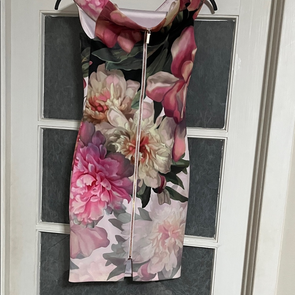 Ted Baker Black and Pink Floral Midi Dress - Picture 4 of 11